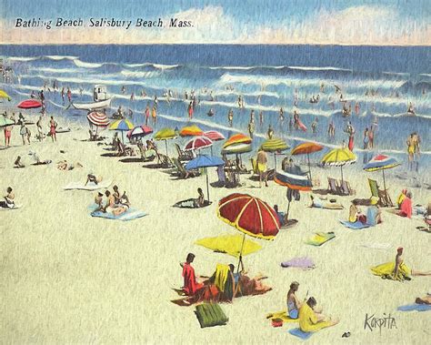 Vintage Beach Old Salisbury Mass Postcard Digital Art By Rebecca