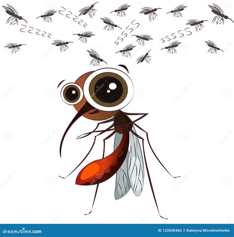 Funny Cartoon Mosquito On A White Background Stock Illustration