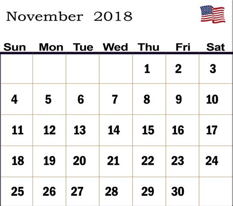 November Calendar 2018 Usa Calendar Usa Online Calendar Calendar