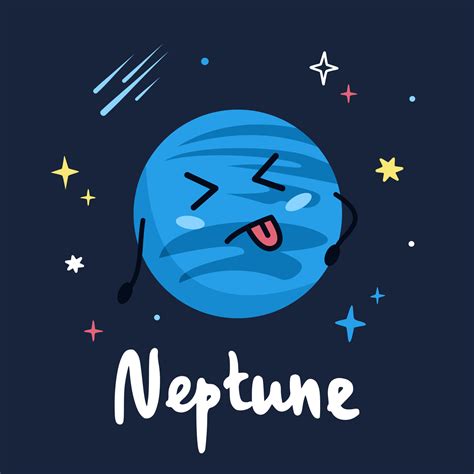 Cute Cartoon Planet Character Neptune With Funny Face Poster Solar