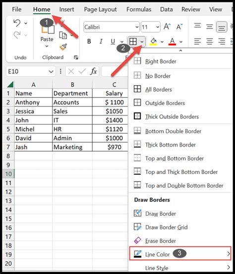How To Change Border Color In Excel