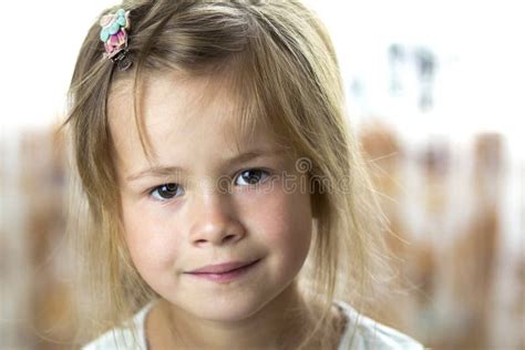Portrait Of Little Cute Pretty Young Child Girl With Gray Eyes A Stock
