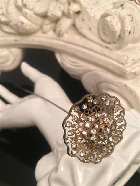 Antique Victorian Hat Pin Brass Filigree And Clear Paste Etsy