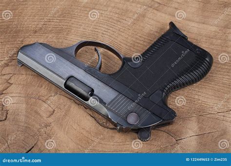 Handgun On The Wooden Table Stock Image Image Of Crime Defense