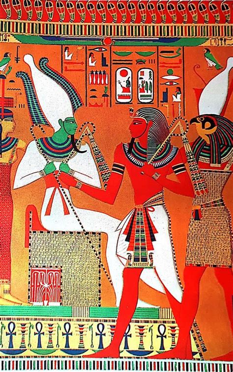Le Pharaon Séthi Ier Portant Le Sceptre Et Le Flagellum Est Présenté à Osiris Par Horus