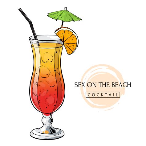 cocktail sex on the beach hand drawn alcohol drink with orange slice and umbrella vector