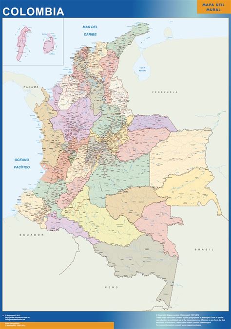 Mapa De Colombia Político De Carreteras Para Pared