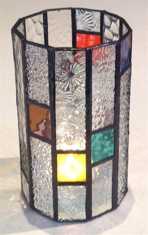 Confetti Candle Lantern In Art Deco Style Etsy Stained Glass Candles Stained Glass Candle