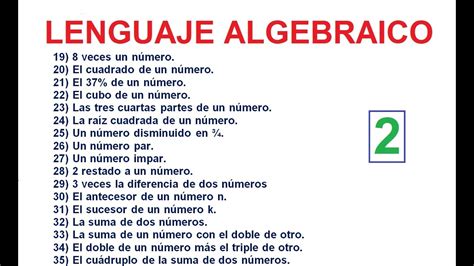 Lenguaje Algebraico Lenguaje N Natural A Lenguaje Matem Tico