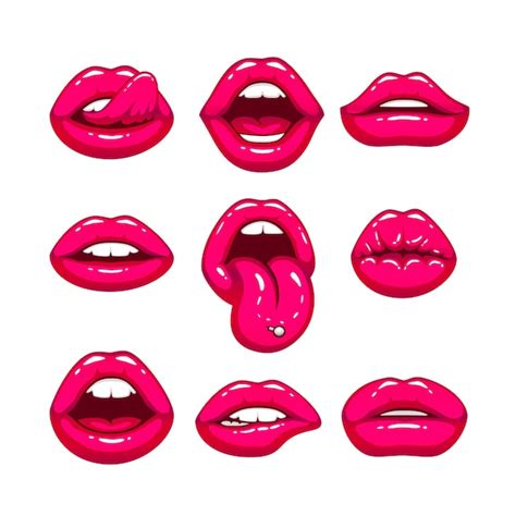 Premium Vector Pink Lips A Collection Of Different Shapes Vector