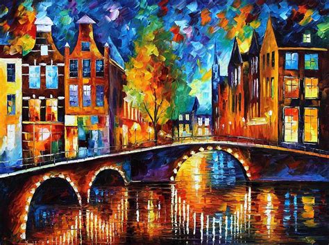 The Bridges Of Amsterdam Palette Knife Oil Painting On Canvas By