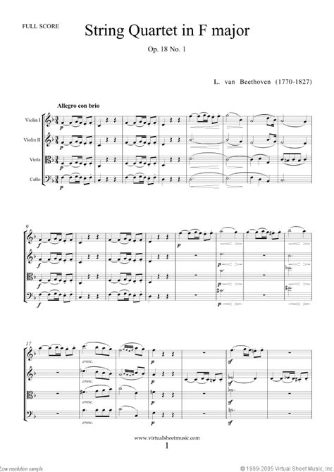 Beethoven Quartet Op18 No1 In F Major Sheet Music For String Quartet