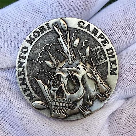 Handcrafted Memento Mori Token Stoic Reminder Skull Challenge Coin M Chat