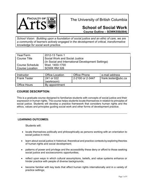 Course Outline Format School Of Social Work University Of British