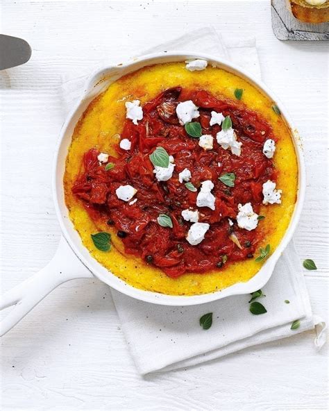 Cheesy Baked Polenta With Grilled Cherry Tomato Sauce Recipe Delicious Magazine