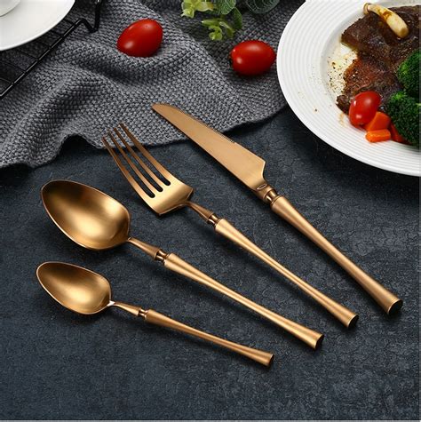 Indiamart > spoons, table knife and cutlery > cutlery set > gold plated cutlery. KINLEE® Matte Polished 24 Piece Rose Gold Flatware Set | Urban Kitchen™
