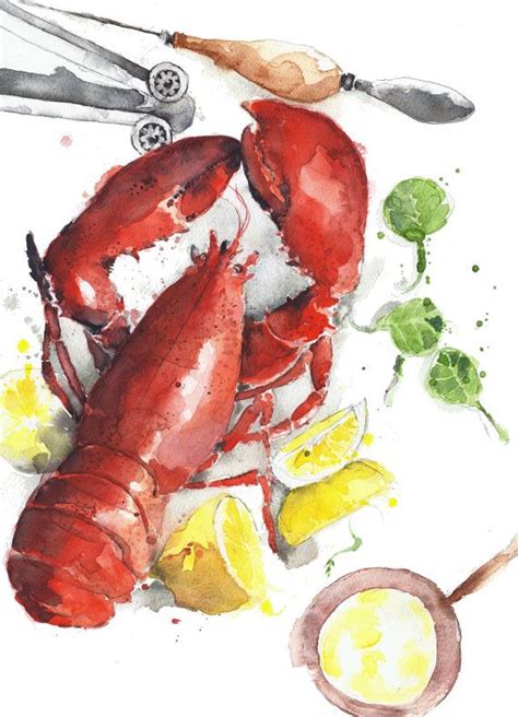 Original Watercolor Painting Art Lobster 11x15 Kitchen Decor Lobster