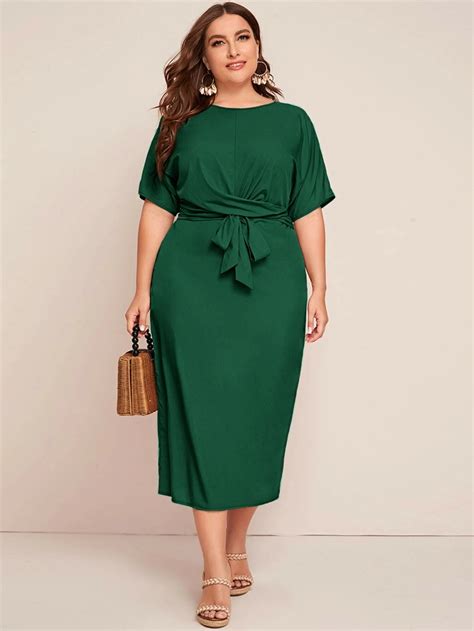 Plus Batwing Sleeve Twist Front Belted Dress Belted Dress Plus Size