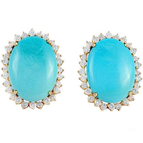 18K Gold Turquoise And Diamond Earrings For Sale At 1stDibs