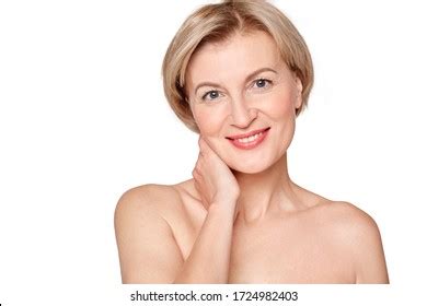 Naked Blonde Mature Woman Standing Isolated Stock Photo 1724982403