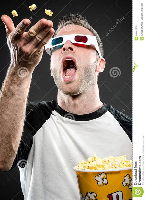 Tossing Popcorn And Wearing 3d Glasses Stock Image Image Of Excited