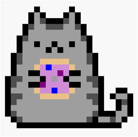 The Pusheen Cat Holding A Dounut Pusheen Minecraft Pixel Art HD Png Download Transparent