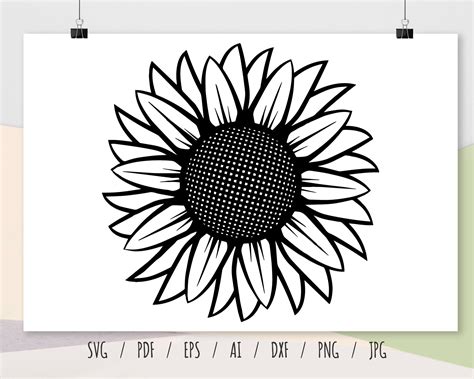 Black Sunflower Upload Floral Logo Flower Sign Printable Image Etsy