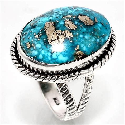 Iranian Persian Turquoise With Pyrite Matrix Silver Gemstone Jewelry