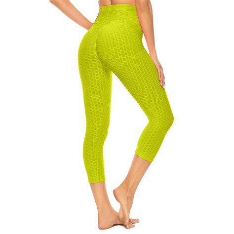 fittoo fittoo women high waist yoga capris pants tummy control honeycomb ruched butt lifting
