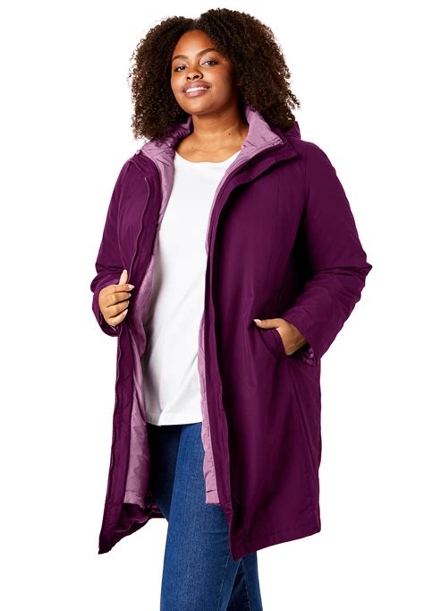 Woman Within Womens Plus Size 3 In 1 Hooded Taslon Jacket Ebay