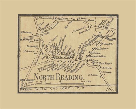 North Reading North Reading Massachusetts 1856 Old Town Map Custom