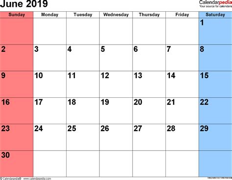 June 2019 Calendars For Word Excel And Pdf