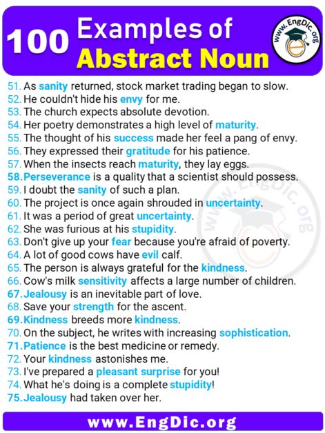 100 Examples Of Abstract Nouns In Sentences Engdic