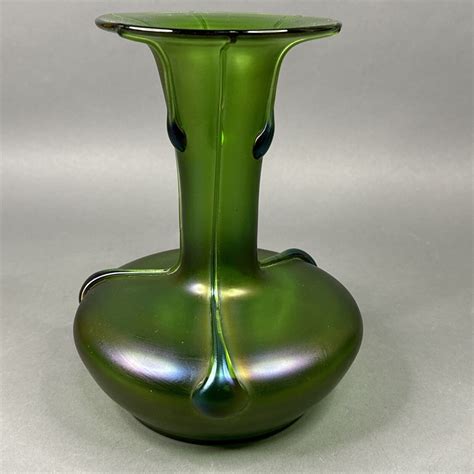 Loetz Vesuvian Green Iridescent Antique Art Glass Vase Tadpoles 8 1 2 H Ebay