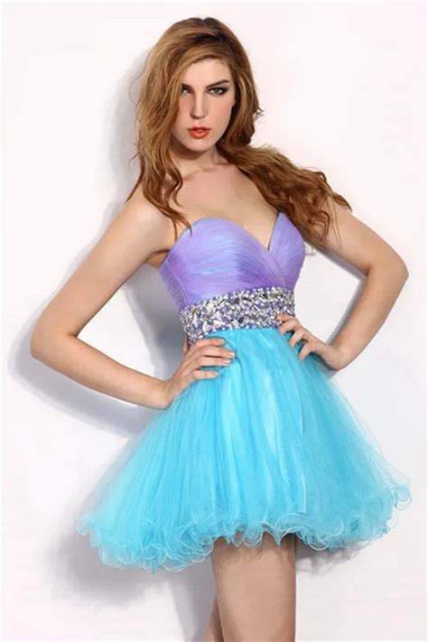 2015 8th Grade Prom Dresses Multi Color Pleated Crystal Semi Formal Dress Empire Homecoming