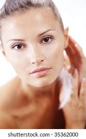 Beautiful Female Clean Healthy Skin Closeup Stock Photo