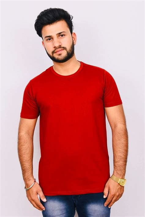 Plain Round Neck Poly Cotton Red T Shirt Order At Rs 299piece In Loni