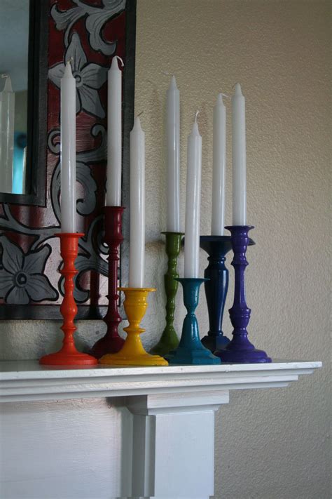 Finished Painted Candlesticks Rainbow Diy Paint Brass Thrift Store