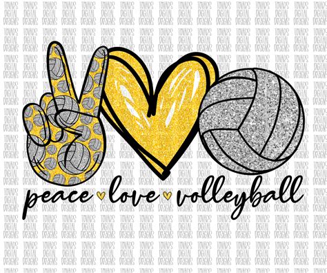 Peace Love Volleyball Png Silver And Yellow Volleyball Etsy Uk