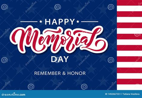 Memorial Day Remember And Honor Vector Illustration Hand Drawn Text