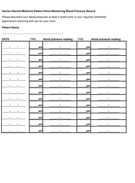 Patient Home Monitoring Blood Pressure Record Template Download