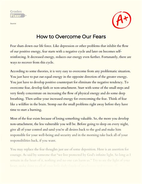 How To Overcome Our Fears Essay Example 367 Words Gradesfixer
