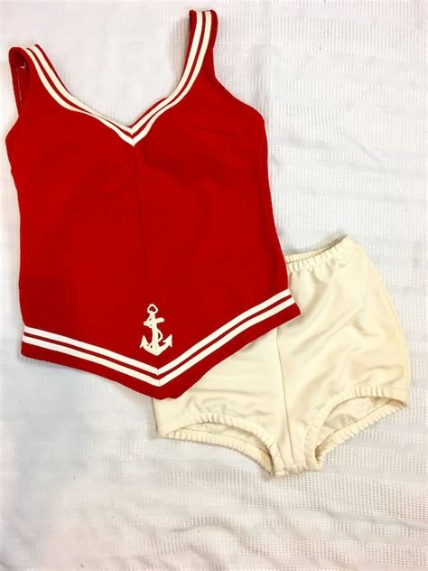 1960s Sailor Bathing Suit Natical Red And White Two P Gem