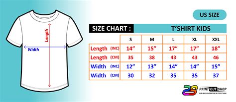 Size Chart Tshirt Kidsus Size Printout Shop