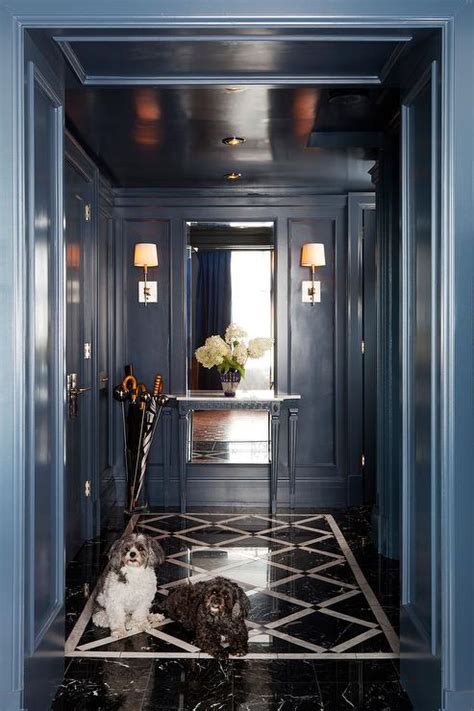 3d rendering of marble floor with grid line and shiny reflection with clear glass door in perspective. Dark Blue Foyer with Black Marble Floor - Contemporary ...