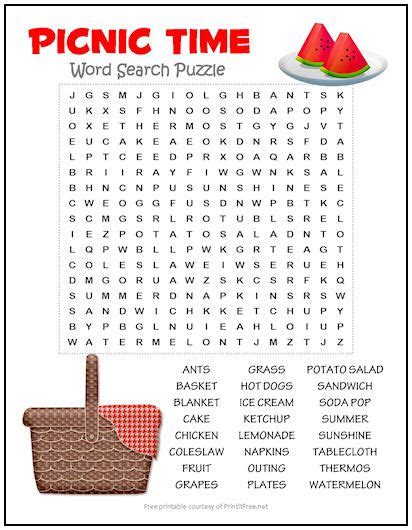 Picnic Time Word Search Puzzle Print It Free In 2021 Picnic Time