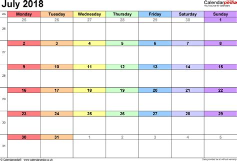 Calendar July 2018 Uk With Excel Word And Pdf Templates