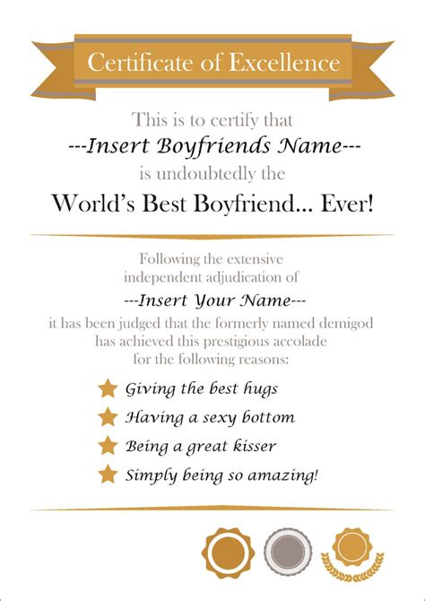 Buy Editable Best Boyfriend Certificate Instant Download Online In