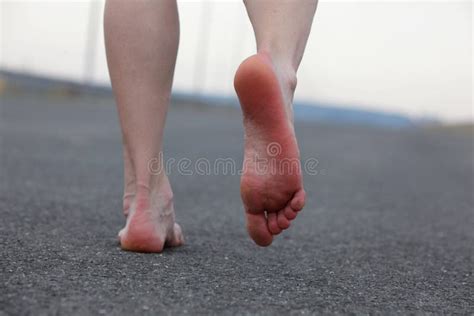 Mans Bare Feet Walking Away Stock Photo Image Of Lifestyle Asphalt