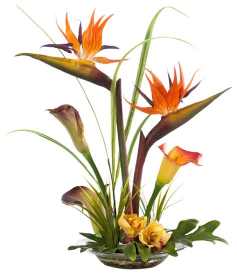 Bird Of Paradise And Calla Lily Silk Centerpiece Tropical Artificial Flower Arrangements